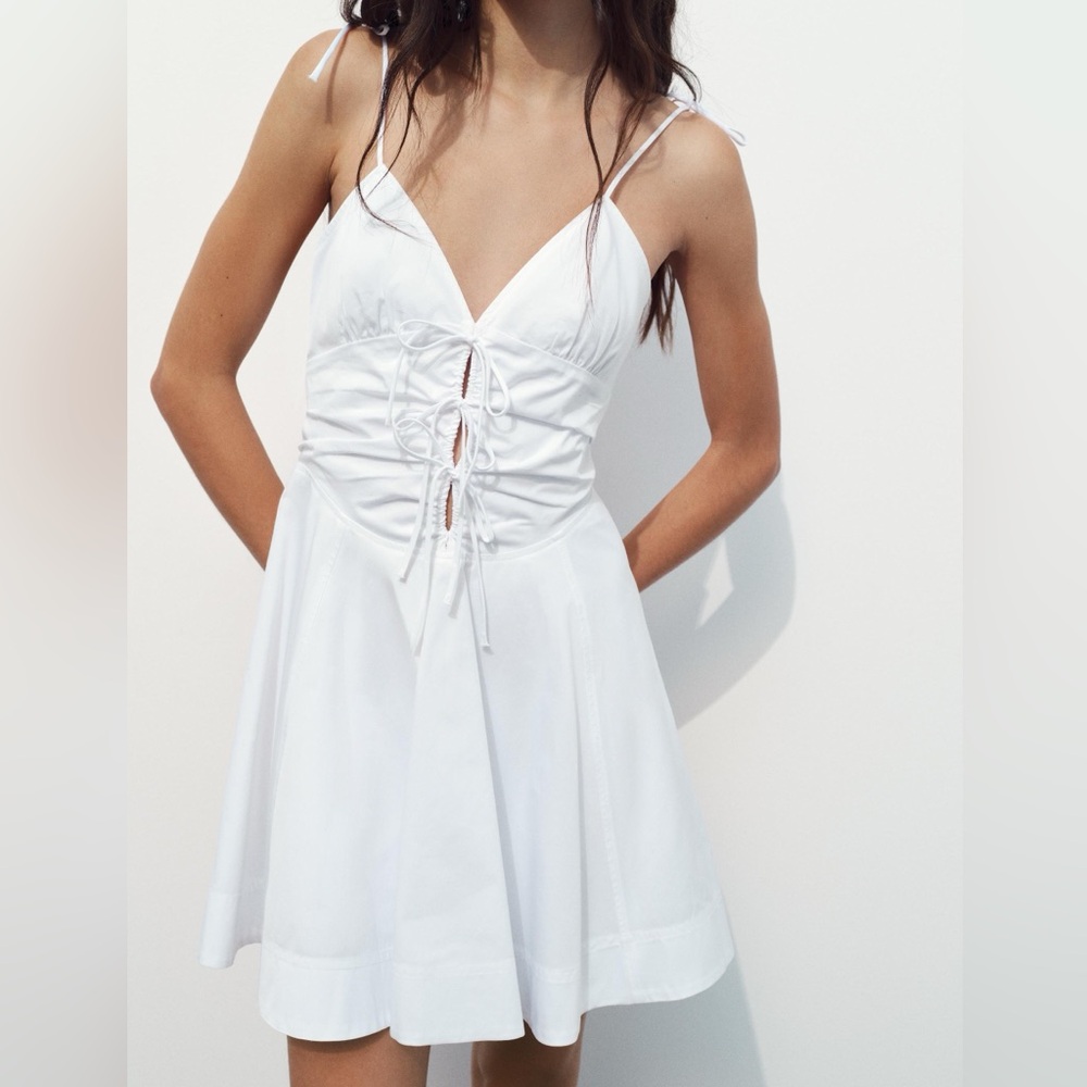 Zara Bow Trim Gabardine Mini Dress
